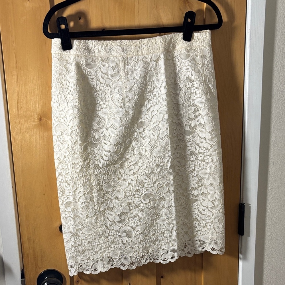Gerard Darel Cream Lace Pencil Skirt